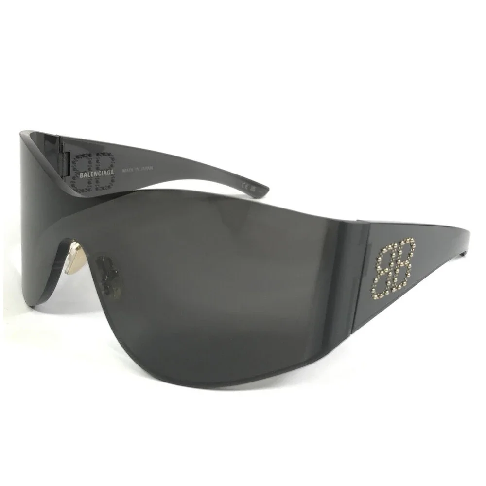 Balenciaga Sunglasses BB0122S 004 Gray Oversized Shield Frames With Gray Lenses